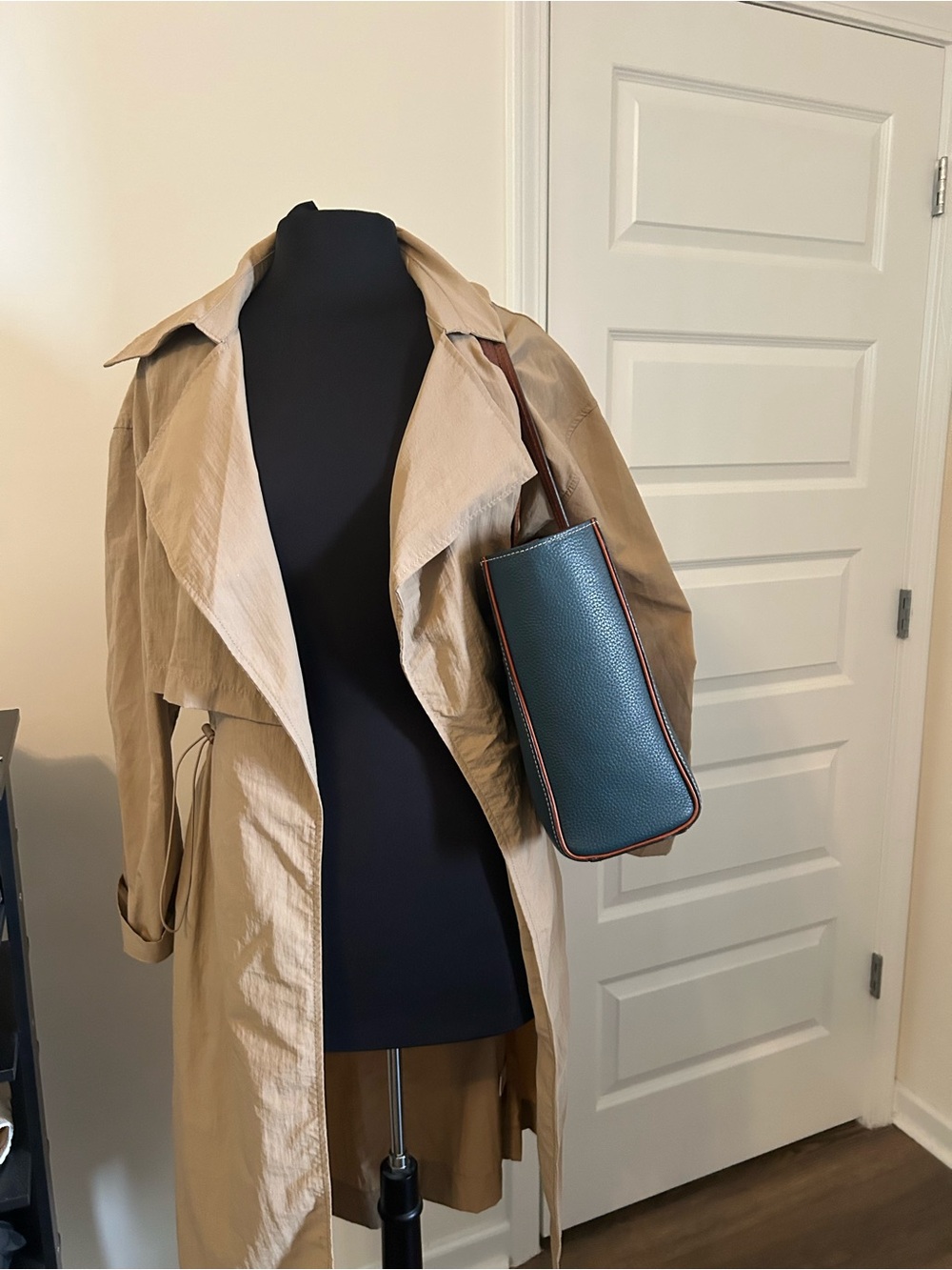 Dooney & Bourke Teal Pebbled Leather Tote with Brown Trim - Picture 7 of 9